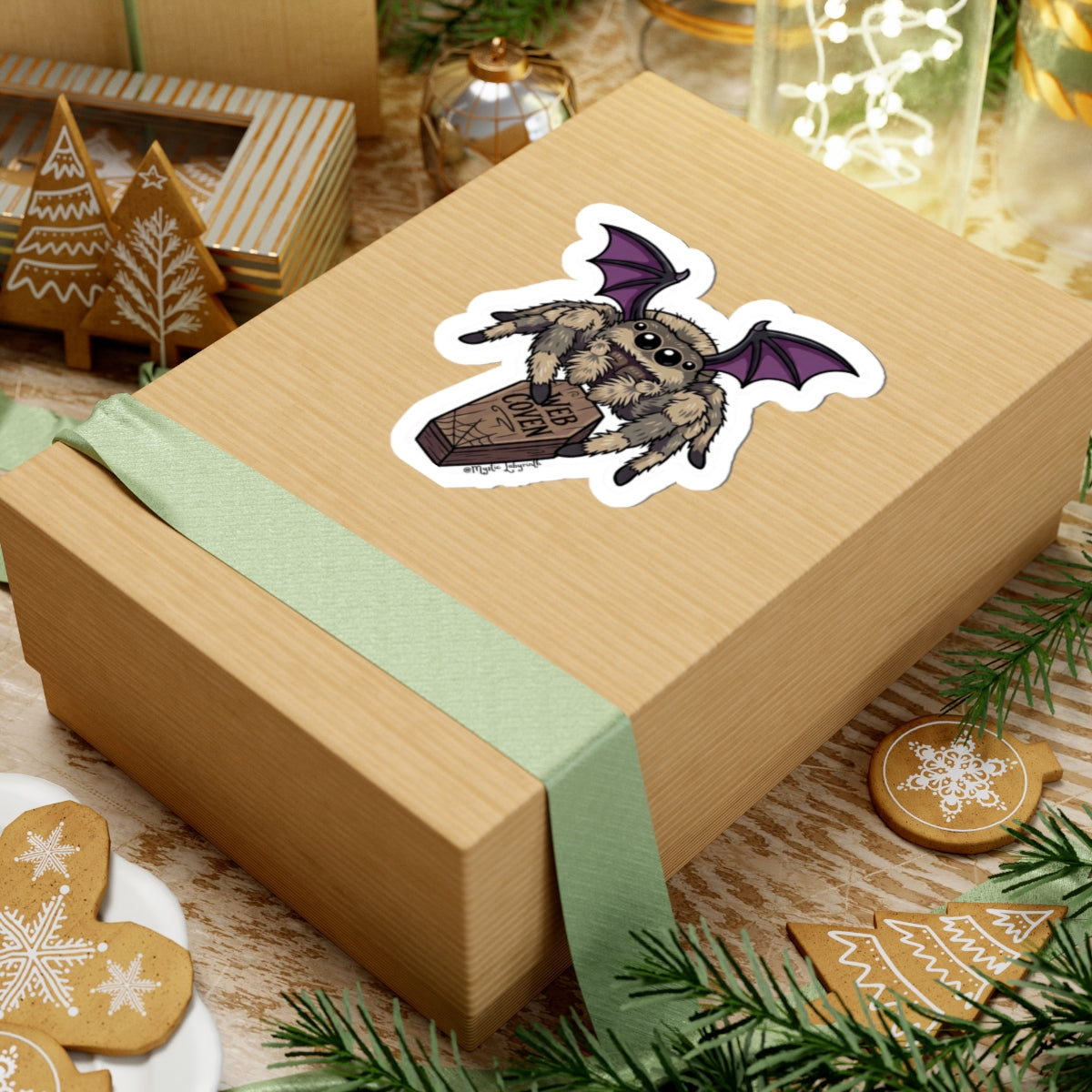 Cute Spider Bat Sticker — "Web Coven" Kiss-Cut Vinyl Sticker