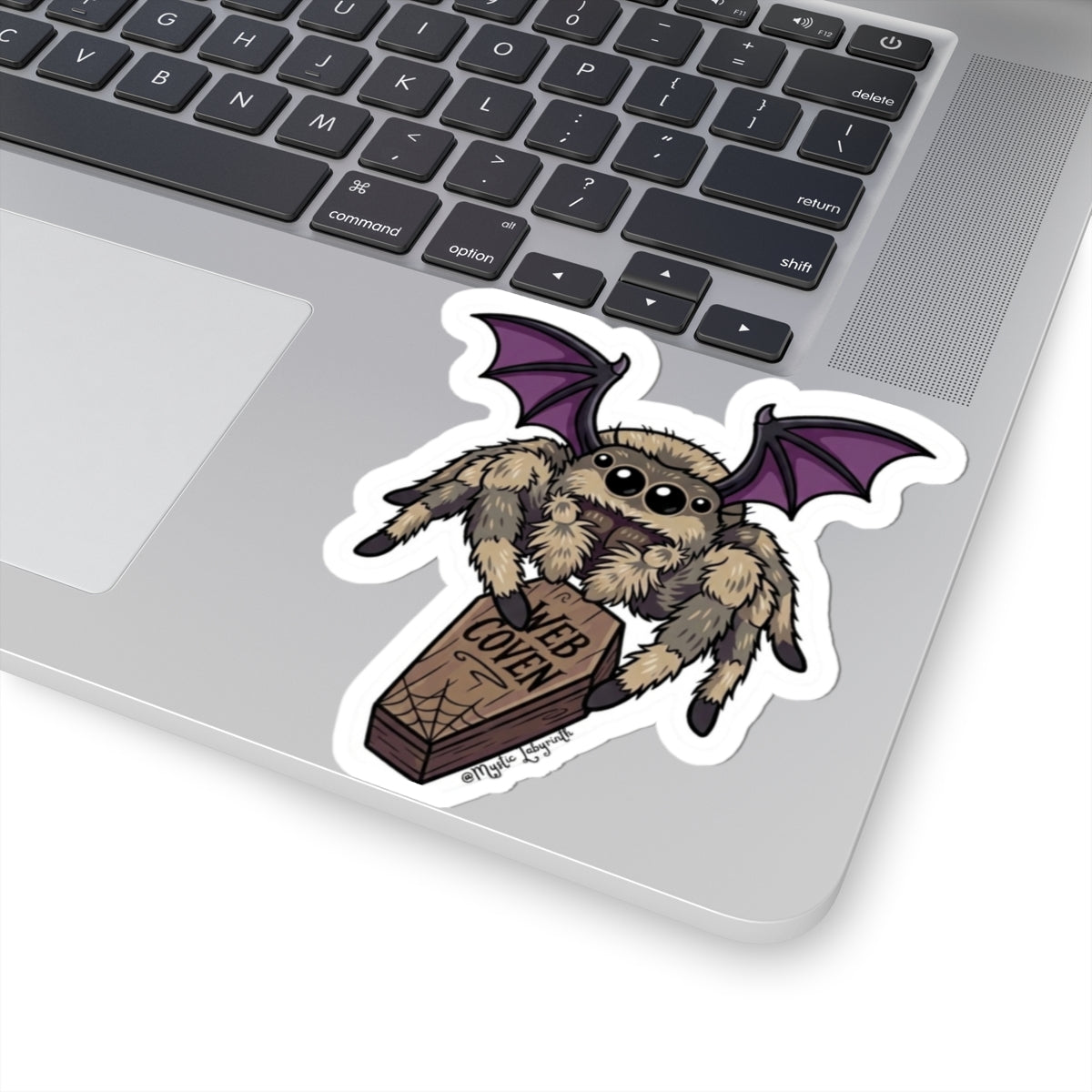 Cute Spider Bat Sticker — "Web Coven" Kiss-Cut Vinyl Sticker