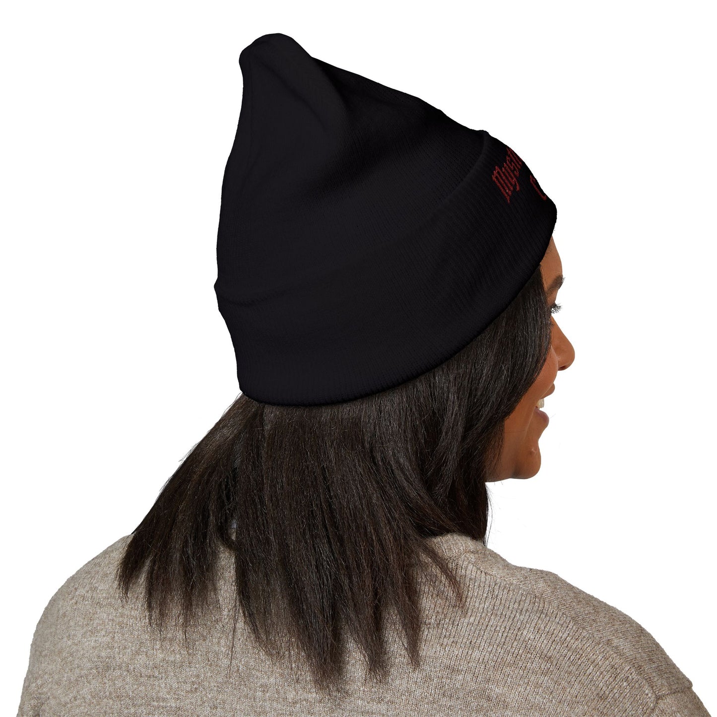 Mystic Labyrinth Coven Embroidered Beanie — Witchy Cuffed Knit Hat