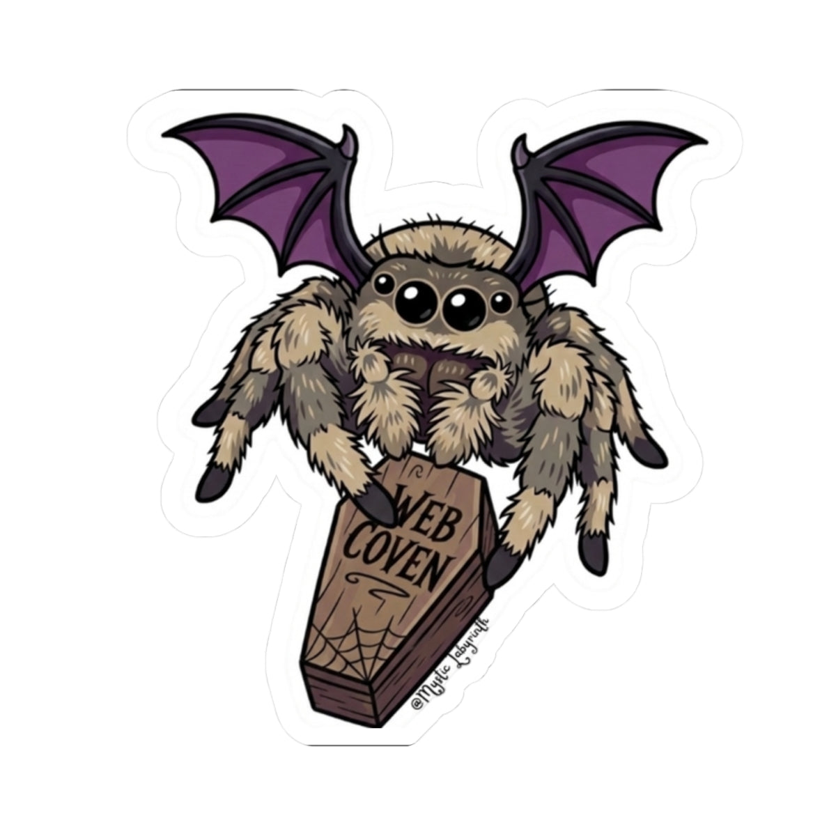 Cute Spider Bat Sticker — "Web Coven" Kiss-Cut Vinyl Sticker