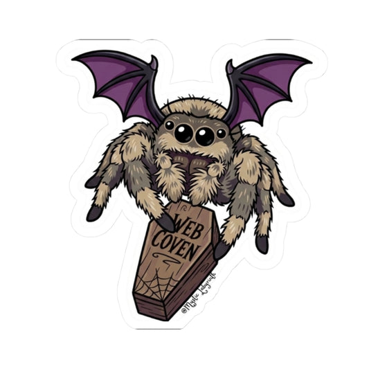 Cute Spider Bat Sticker — "Web Coven" Kiss-Cut Vinyl Sticker