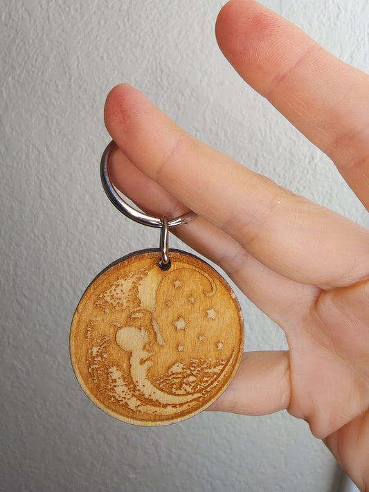 Wooden Moon Key Chain